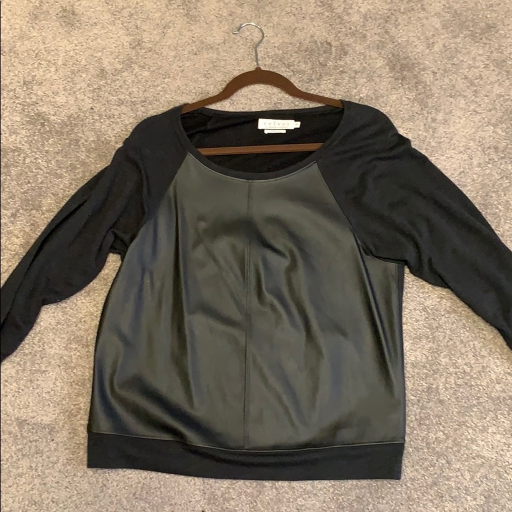 Velvet faux leather sweatshirt